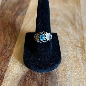 Elegant Blue topaz black hills gold Leaf Ring